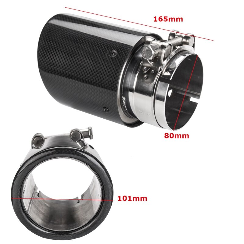 Universal 80Mm-In 101Mm-Out Glossy Black Car Carbon Fiber Exhaust Tail Rear Tip Pipe Muffler