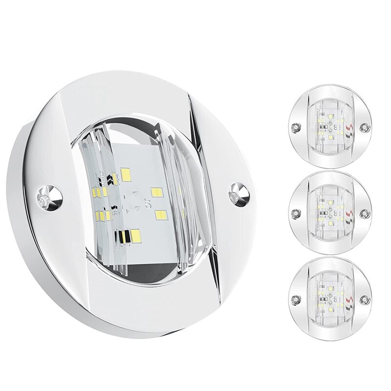 Luces interiores para barcos marinos de 4 piezas, luz de cortesía para cubierta de barco LED de 12V, 3 pulgadas, redonda, blanca, 6 LED, luz de anclaje de popa: Default Title
