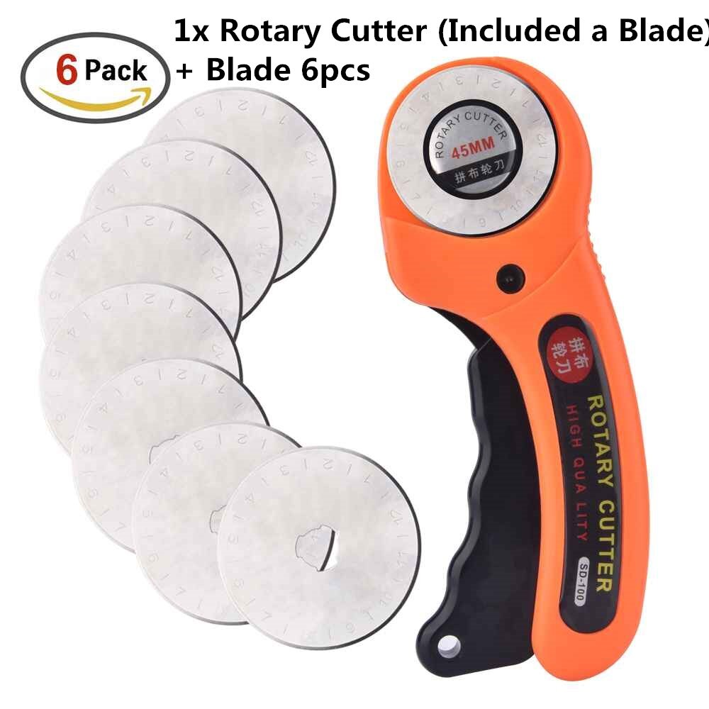 Rotary Cutter Leather Cutting Tool Fabric Cutter Circular Blade DIY Patchwork Craft Leather Sewing Quilting Cutting Fit Olfa Cut: Cutter and 6 Blades