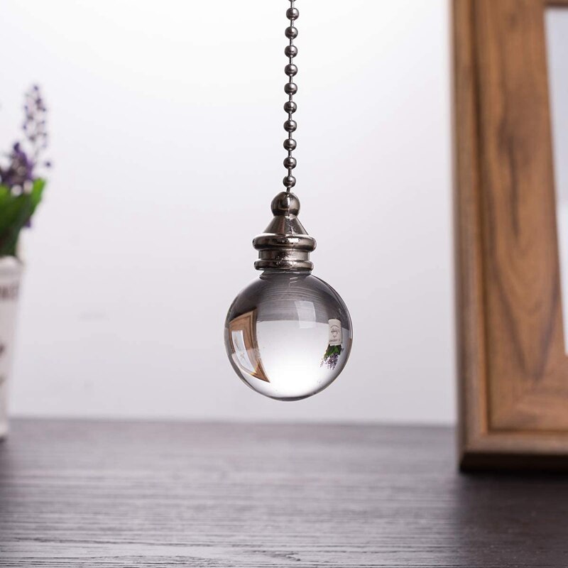 2Pcs Clear Crystal Ball Fan Pull Chain 50cm Ceiling Fan Pulls Set with Connector Ceiling Fan Pull Chain Ornaments