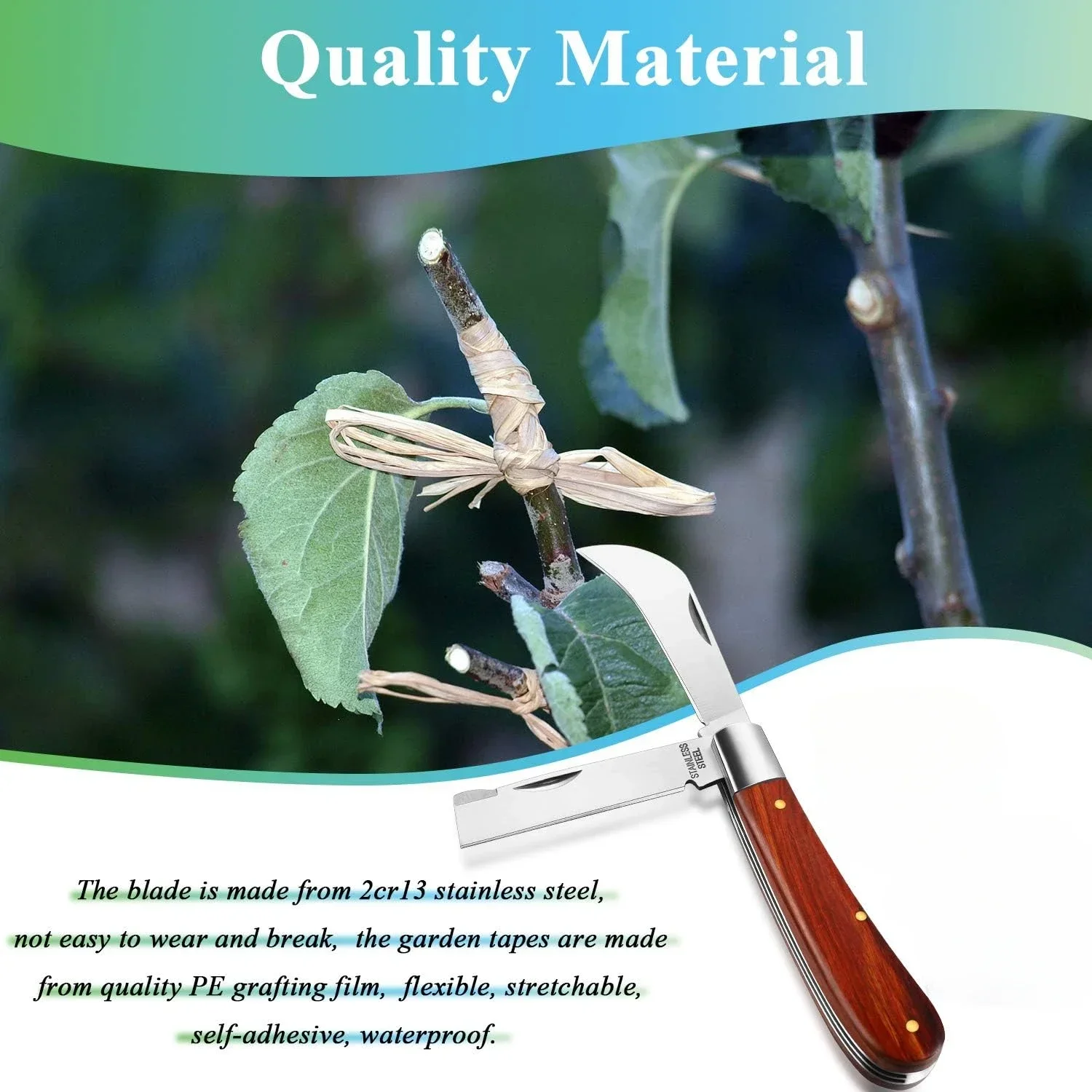 Folding Grafting Knife Grafting Tools Grafting Pruning Knife Garden Fruit Tree Grafting Cutter Wooden Handle Knife