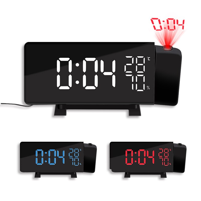 Rotating projection digital LED clock Temperature/hygrometer clock FM radio electronic clock desktop Curved screen alarm clock: Default Title