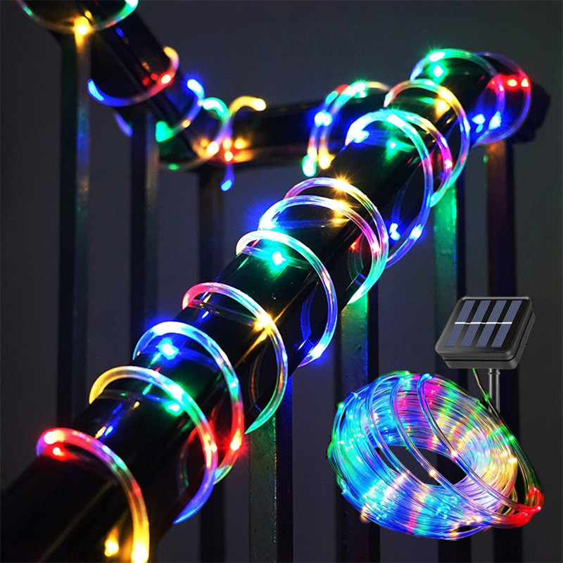 Luces de cuerda solares para exteriores, cadena de luces LED, 8 modos, luces de manguera de jardín, decorativas, boda, Navidad, Halloween, Patio, porche, piscina: RGB / 300 W