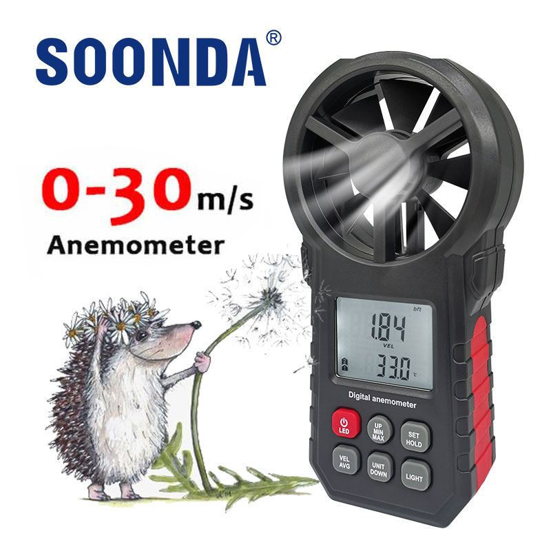 0-30m/s Big Wind Wheel Meter Digital Air Anemometer Wind Speed Meter Anemometro Measure Wind Volume Temperature Senor Wih LCD