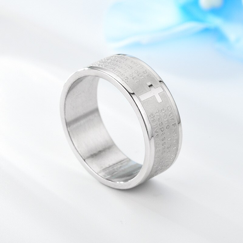 Vintage Stainless Steel Cross Scripture Ring for Men Orthodox Christian Jewelry