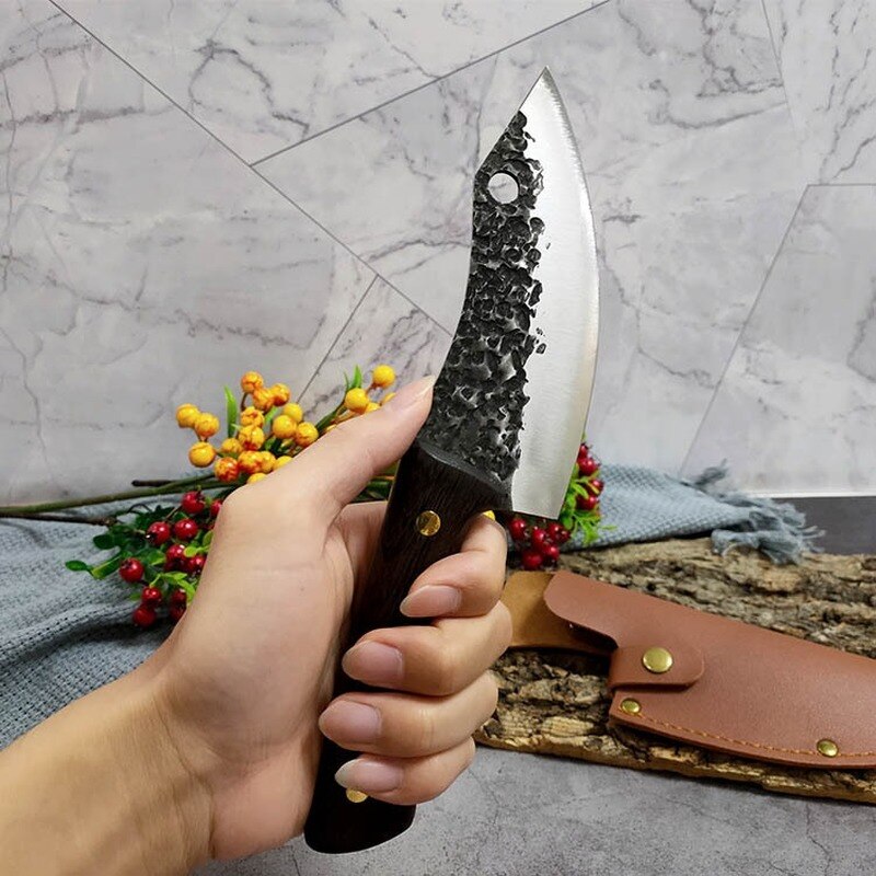 Hand Forged Boning Knife Meat Cleaver High Carbon Steel Knife Chef Chopping Knife Small Scimitar Butcher Knife