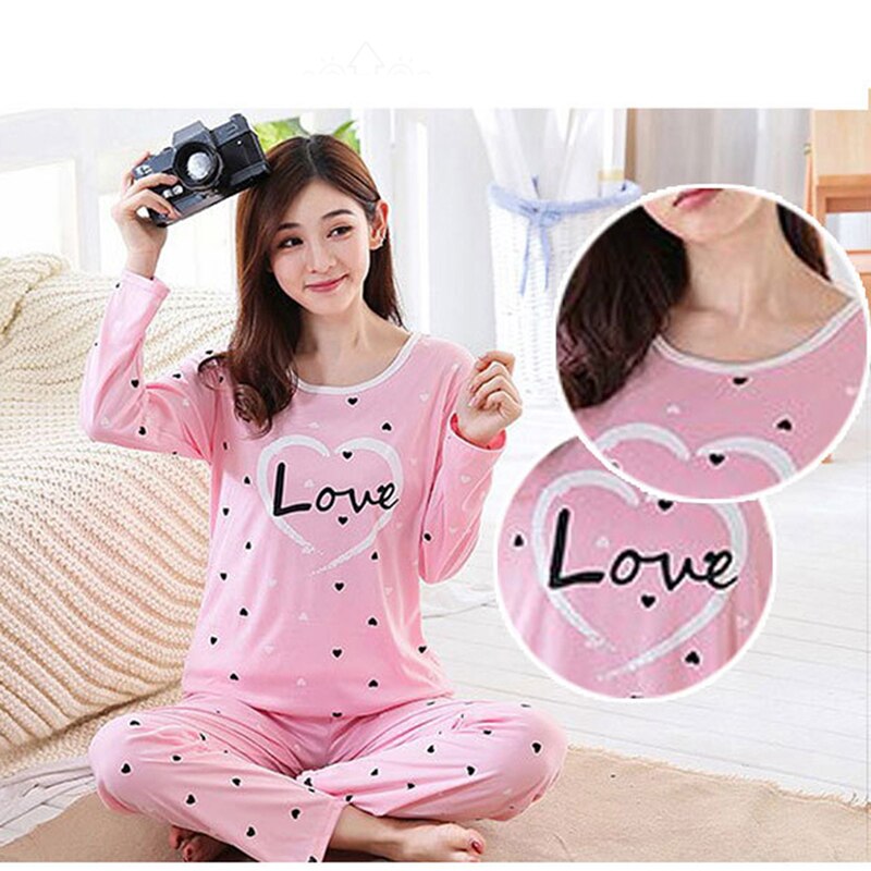 Autumn Printed Long Sleeve Cute Sleepwear Women Pajamas Set Spring Casual Homewear Female Pyjamas