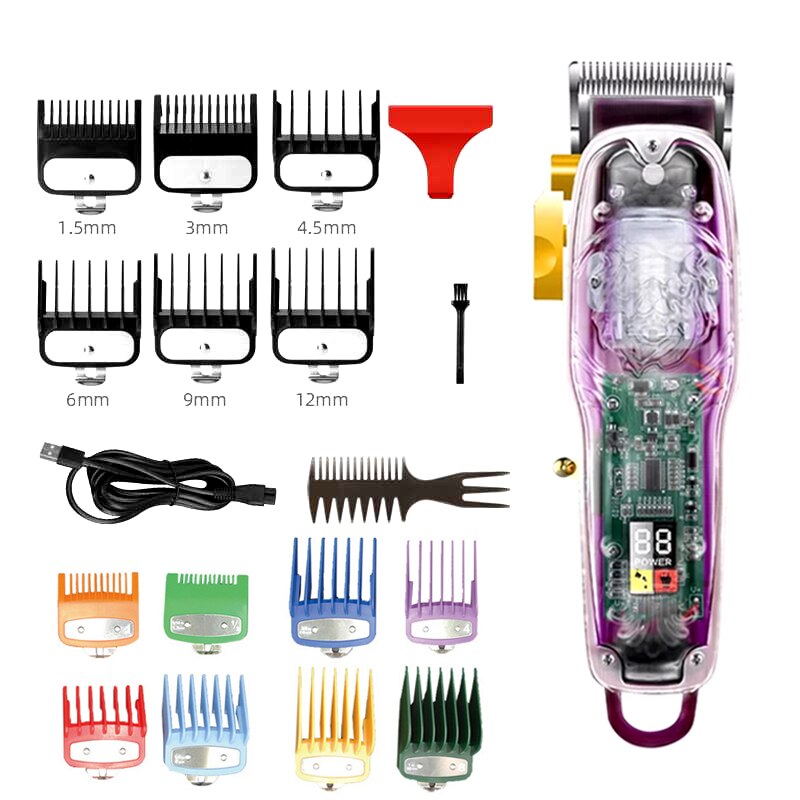 Kemei Hair Clipper for men Electric Hair Trimmer Cordless Hair Cutter Machine LCD Display Rechargeable haircut: 2707-8comb