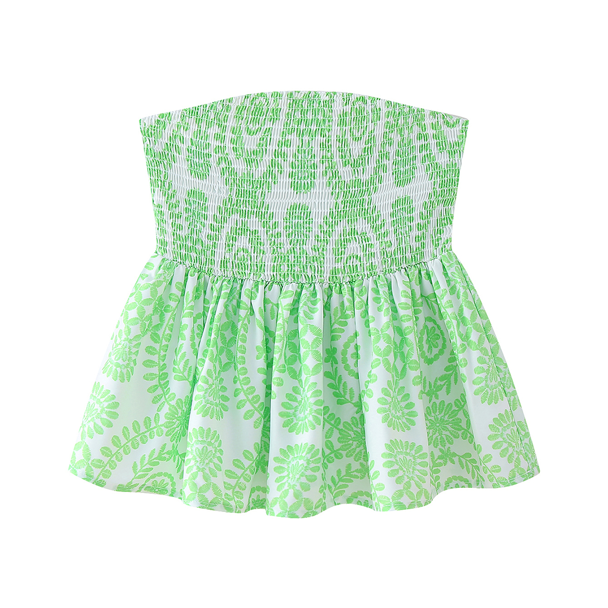 Top corto con estampado floral, busto fruncido, camisola sin tirantes, parte inferior con volantes, ropa de verano para mujer: S / Amarillo limón