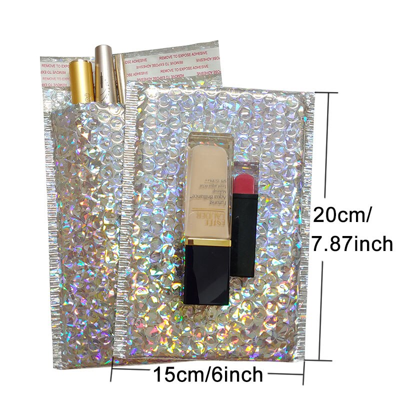 20 stk holografisk metallisk boble mailer emballage glamour farverige sølv nuancer folie pude polstrede konvolutter: 15 x 20cm