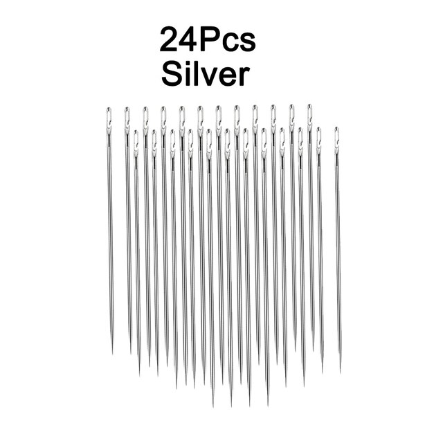 12/24 Pcs Blind Needle Elderly Needle-side Hole Hand Household Sewing Stainless Steel Sewing Needless Threading Apparel Sewing: 24 PCS Silver