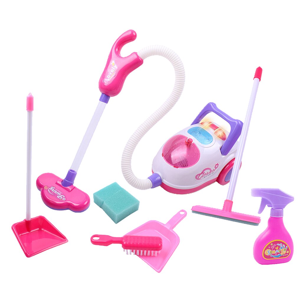 Kids Cleaning Vacuum Set Little Pretend Children Cleaning Play Set with Broom, Brush, Dust Pan and Vacuum Cleaner & Accessories