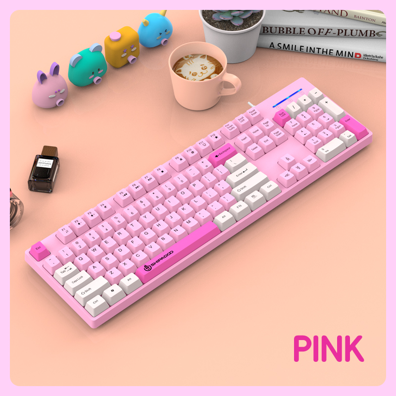 Conflict-vrij bedraad gamingtoetsenbord Ergonomie Spatwater 104 toetsen ABS Slijtvaste keycaps USB-toetsenbord voor desktopcomputer: Roze