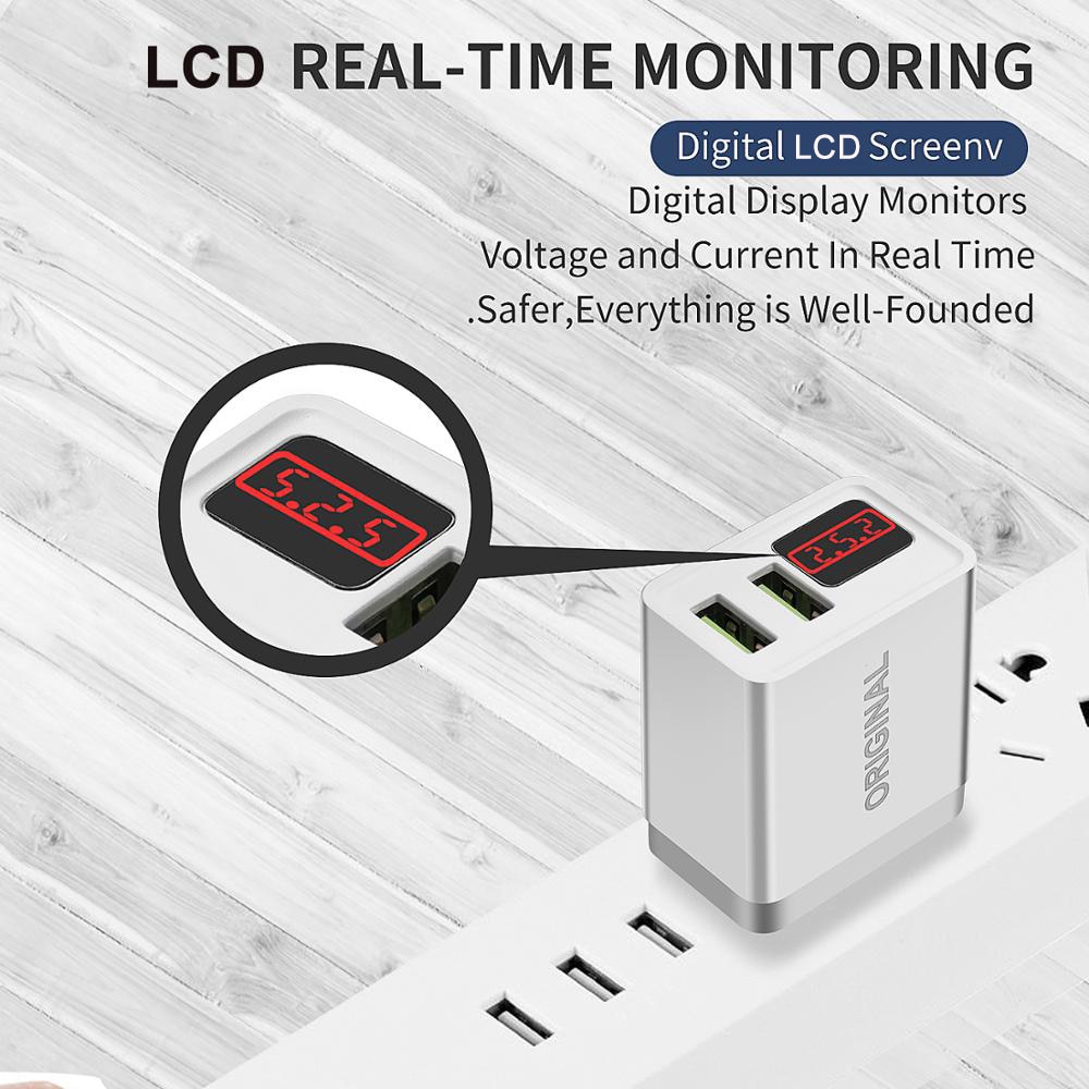 GOOJODOQ LCD Digital Display USB Charger 5V 3.1A Max Fast Charger for Samsung Xiaomi Huawei Charging for iPhone Charger Adapter