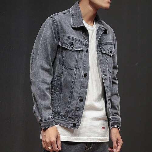 Herfst mannen korte denim jasje, trend slim retro casual jas, grijs denim wilde lente jas heren kleding: M