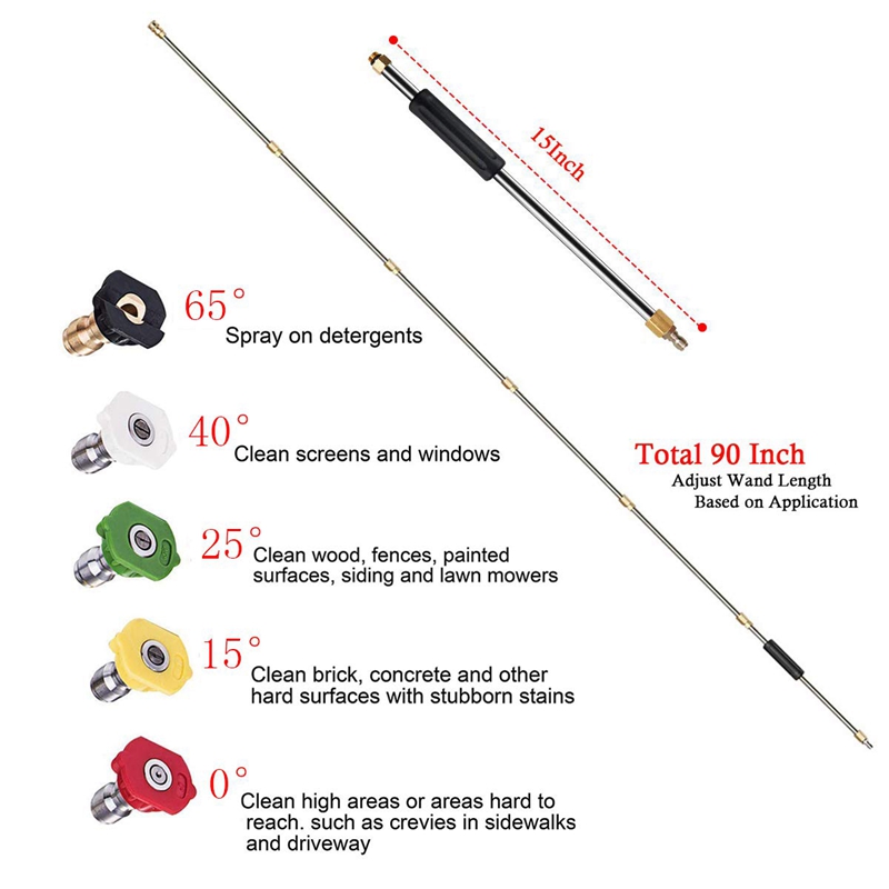 Powerful Pressure Washer Extension Wand Set, 7.5Ft Replacement Lance, 1/4 Inch Quick Connect, 30 Degrees Curved Rod Extension