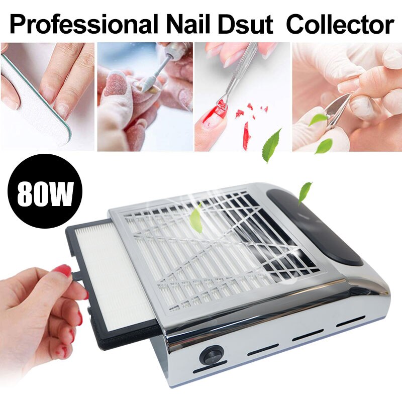 80W Strong Power Nail Dust Collector Nail Fan Art Salon Equipment Suction Dust Collector Machine Vacuum Cleaner Fan EU/US Plugs