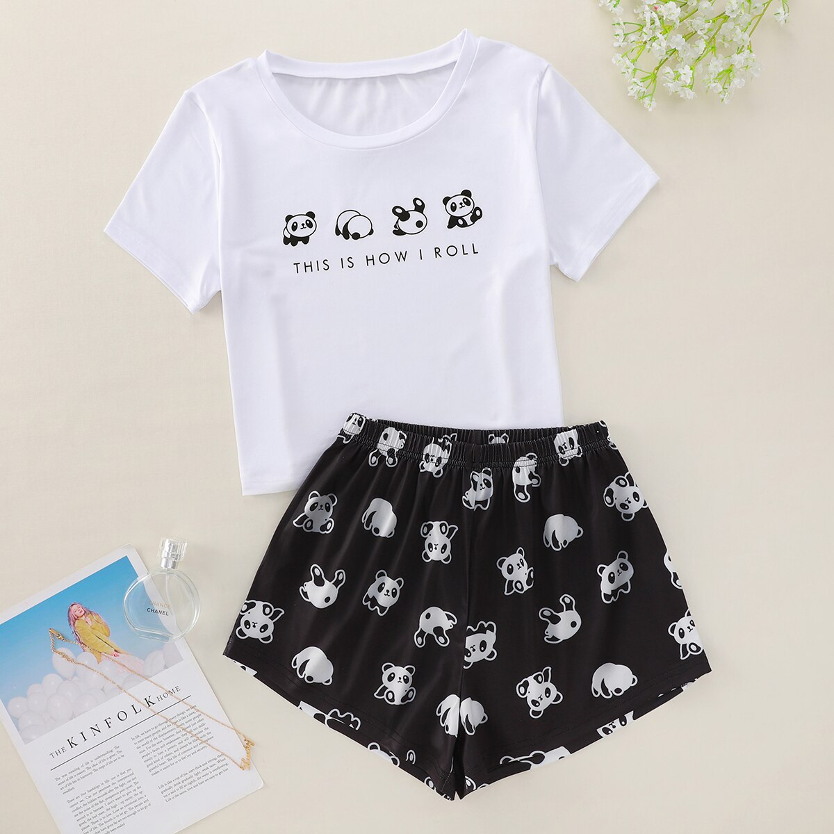 Style Women's Cute Cartoon Panda Short Sleeve T Shirts & Shorts Pajama Set Summer Comfortable Sleepwear Home Suits Underwear