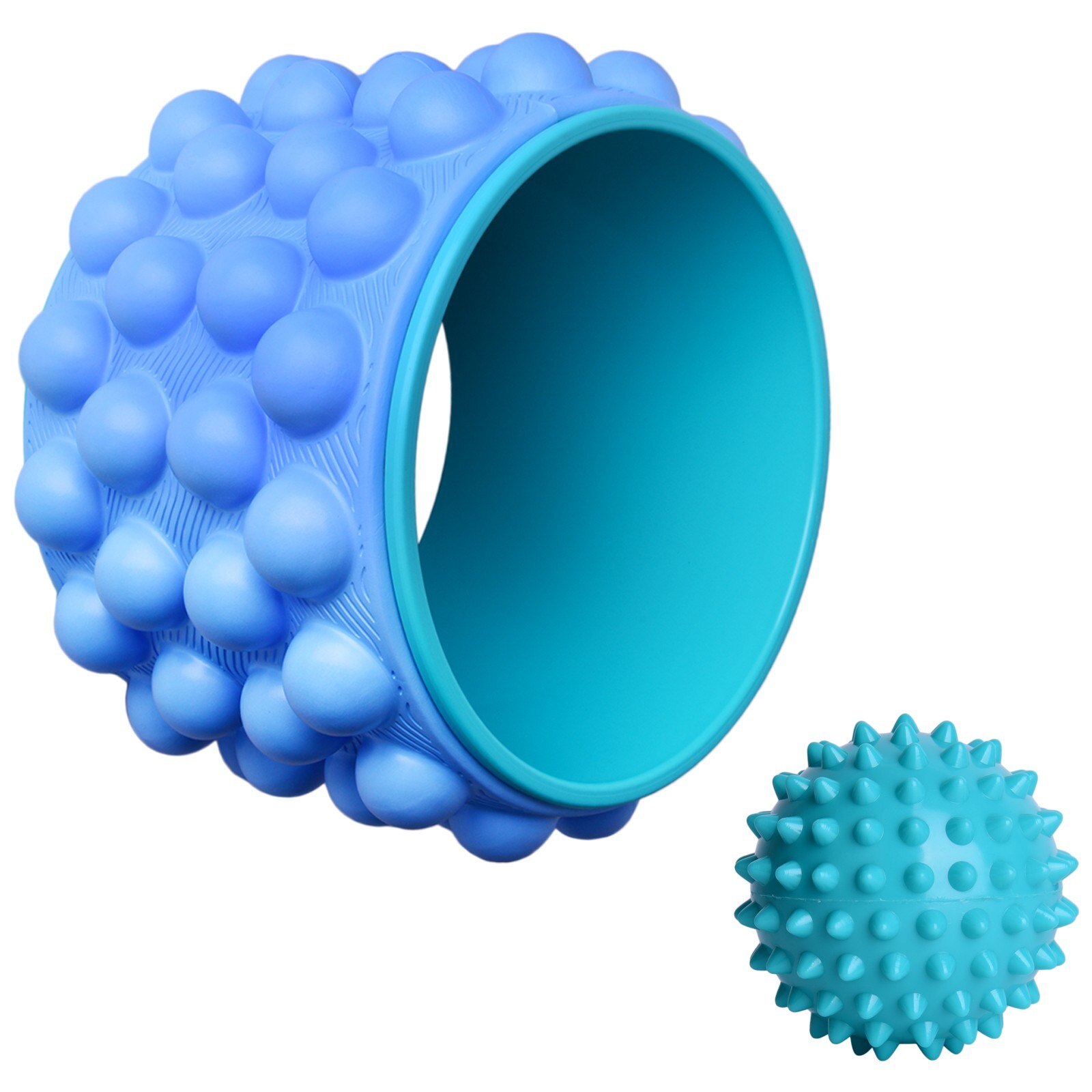 2-in-1 Yoga Wheel Set with Spiky Ball for Deep Tissue Massage & Fasciitis Relief: Blue