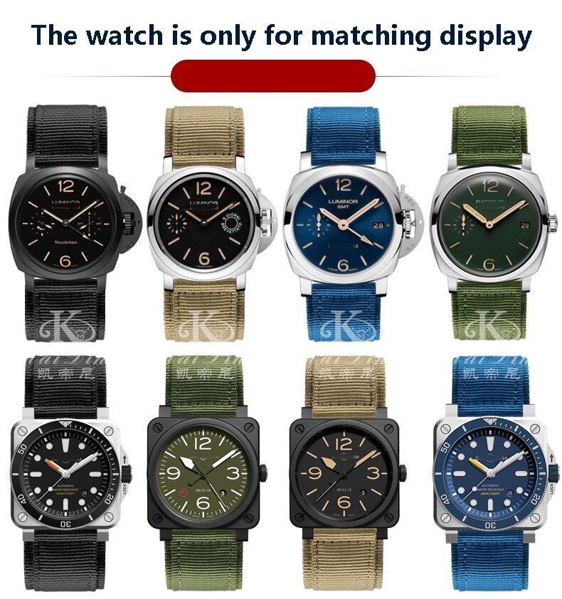 Velcro en Nylon bracelet de montre, robuste, 24mm, adapté pour l'extérieur p-an-rai B & R, nylon bracelet de montre