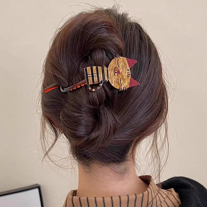Bonita pinza de pelo acrílica con de gato de dibujos animados para mujeres y niñas, soporte para cabello largo, pasador, horquilla, accesorios de para el cabello