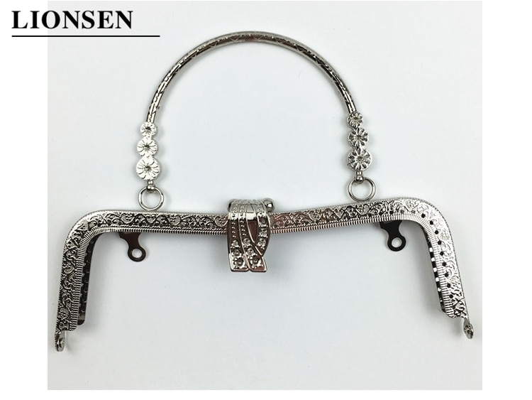 LIONSEN 20cm leaf Metal Purse Frame Handle Clutch Bag Accessories DIY Kiss Clasp Lock Bronze Embossing M-shaped HandBag Hardware