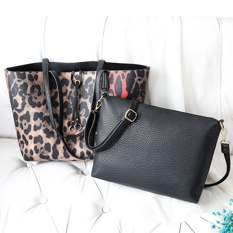 Conjunto LUCDO, bolso compuesto Vintage de para mujer, bolso de hombro de gran capacidad con de leopardo para mujer, bandolera de cuero para mujer