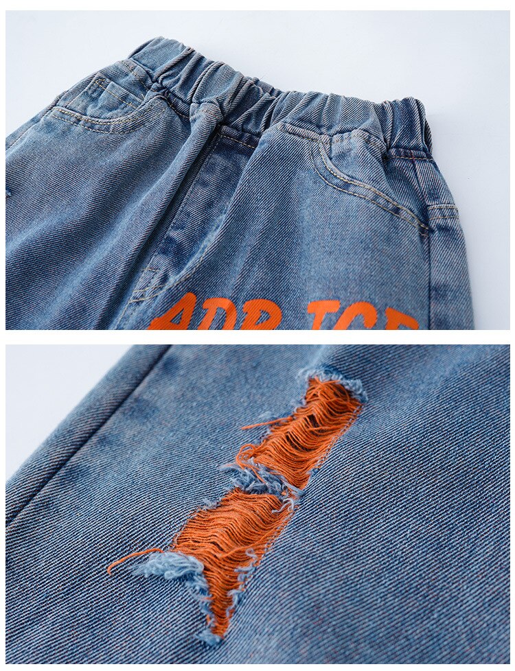 Kids Girls Ripped Jeans 10 12 years Denim Pants Autumn Korean Style Teenage Girls Jeans
