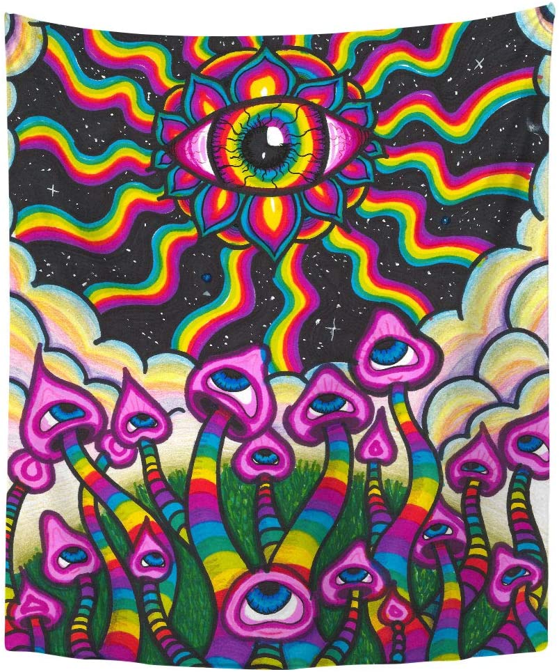 Mushroom Alien Eye Cool Aesthetic Wall Hanging Psychedelic Trippy Wall Hanging Tapestry Hippie for Bedroom Decor Tapestries: 150X230CM
