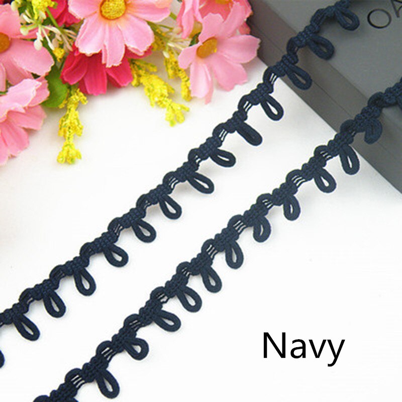 3Meters 14mm Nylon Stretch Back Collar Buttons Tabs Elastic Loop Trim Tiny Round Lace Ribbon For Wedding Dress Button Buckle: Navy