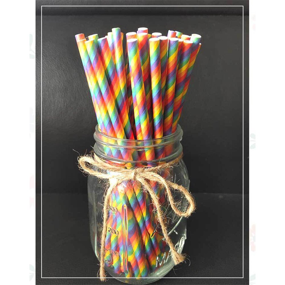 100 Stks/pak Eco Vriendelijke Straw Rainbow Rietjes Afbreekbaar Milieu Wegwerp Bar Diner Huishoudelijke Papier Rietjes