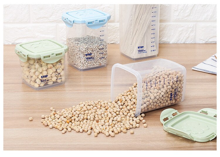 PP Food Storage Box Plastic Clear Container Set with Pour Lids Kitchen Storage Bottles Jars Dried Grains Tank