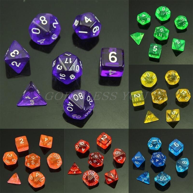 1 Set of 7 sided dice D4 D6 D8 D10 D12 D20 for MTG RPG D&amp;D Poly Dice Board Game