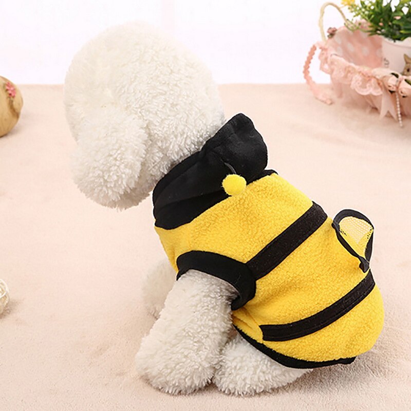 Pet Dog Apparel Coat Hoodie Costume Outfit Puppy Bumble Bee Warm Dog Cat Clothing Cosplay Dress Coat Pet Clothes For Small