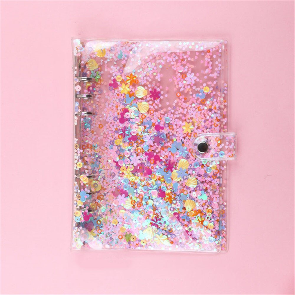 A5/A6 Cute Transparent PVC Glitter Sequins Notebook Cover Office School 6 Rings Binder Spiral Planner Agenda Organizer Notebooks