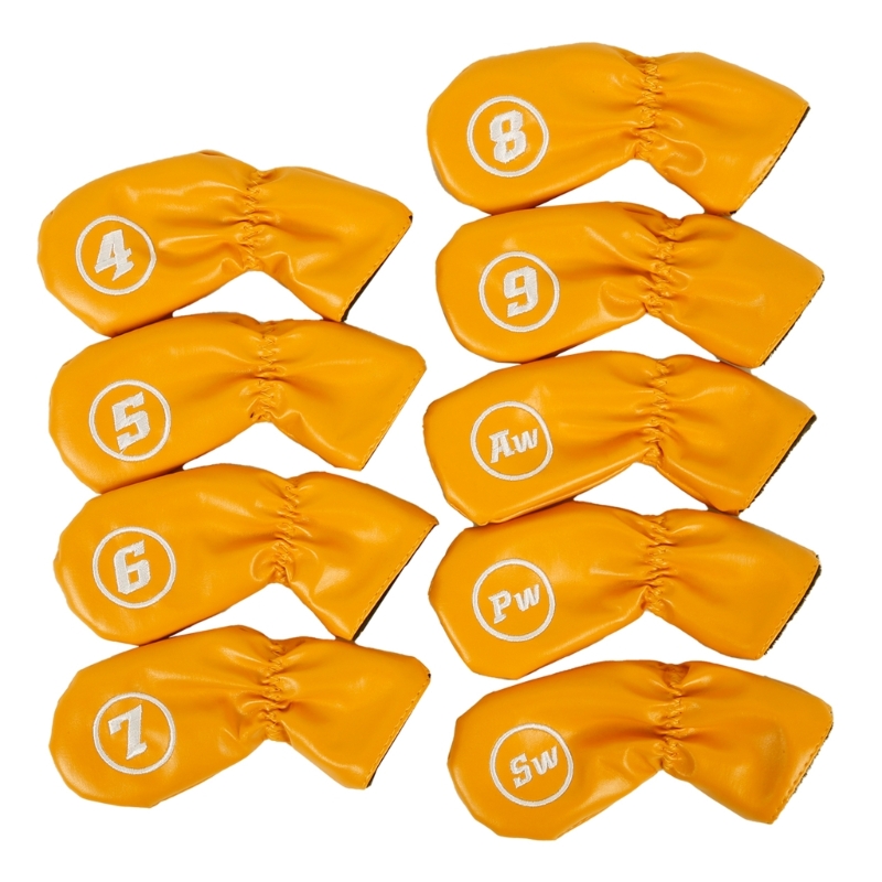 9-delige Golfs Iron Head Cover met aantal voor nek Golfs Club Head Dikke synthetische PU-lederen Golfs Head Cover: YELLOW