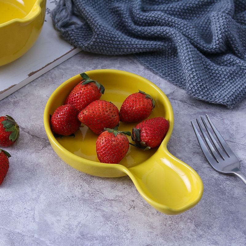 Ceramic Milk Pan Single-handle Milk Noodle Pan Flat-bottomed Baking Tray for French Fries Instant Pot