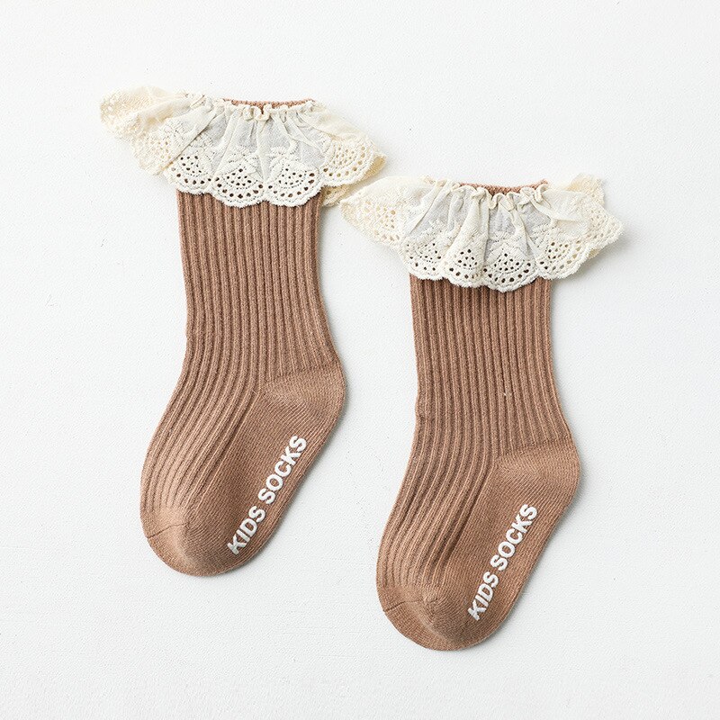Bebé Calcetines para niños y niñas hasta la rodilla largo suave de encaje de algodón de los niños del bebé calcetines bebé niña calcetines de 0 a 3 años/: Caramel / M (1-3Years)