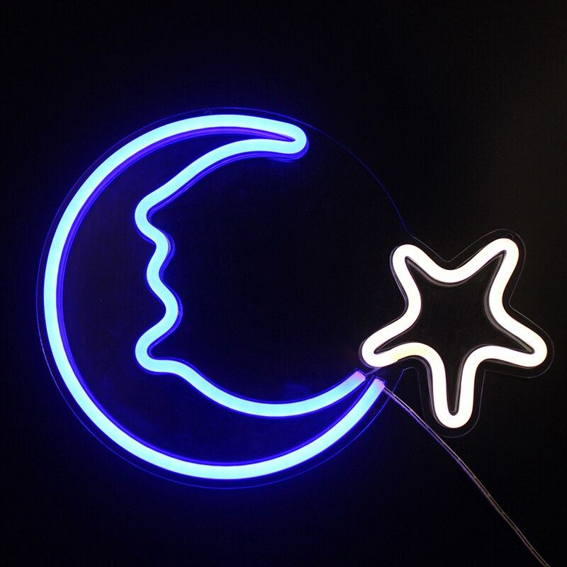 Wanxing Decorative Moon Star Neon Signs Blue Neon Light Sign Wall Art Decor for Kids Bedroom Home Decoration Birthday Party Xmas