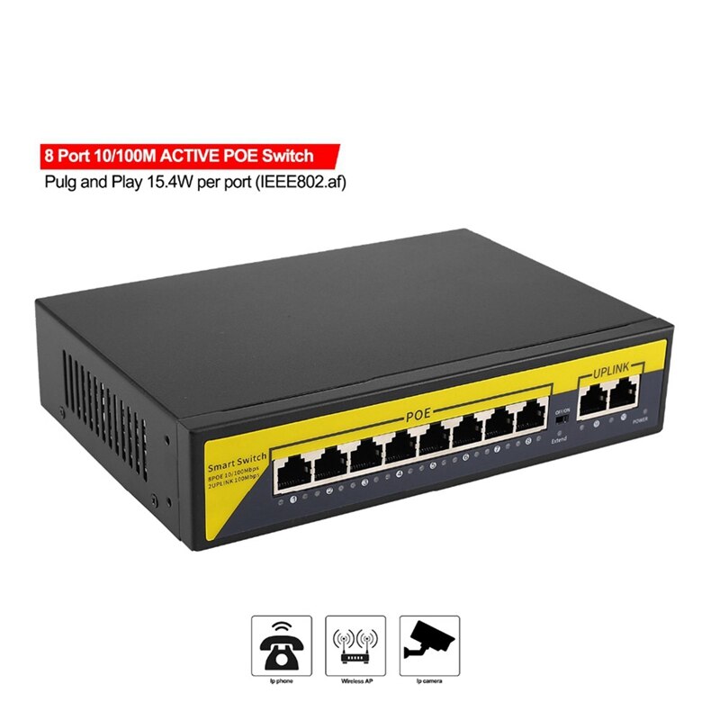 10 Poorts Switch,8POE En 2 Uplink, 802. 3af/Op, 120W Ingebouwde Power, Vlan Tot 250M, metalen Plug & Play Netwerk Switch