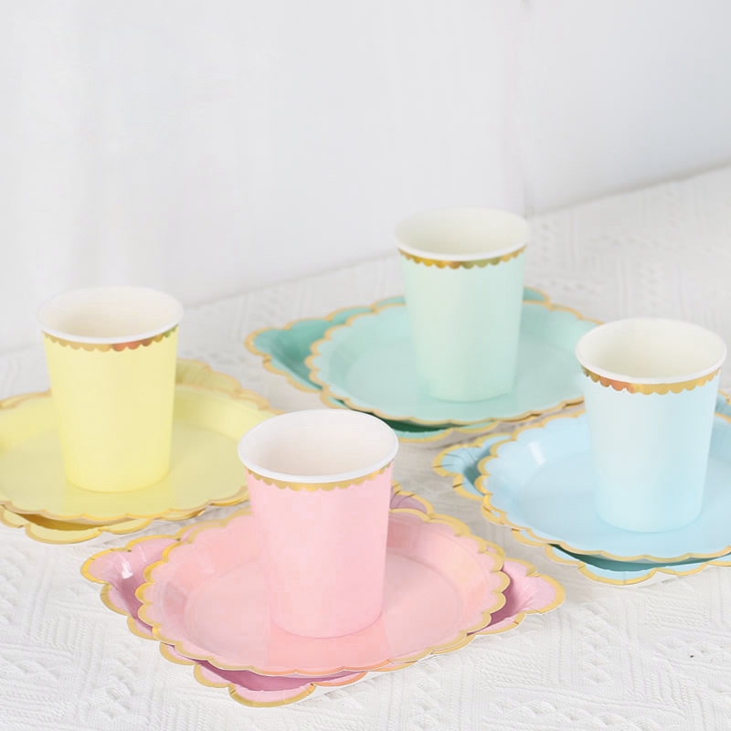 10 stk/sett bursdagsfest engangs servise sett fargerike engangs papirskåler kopp tallerken babyshower bursdagsdekorasjon