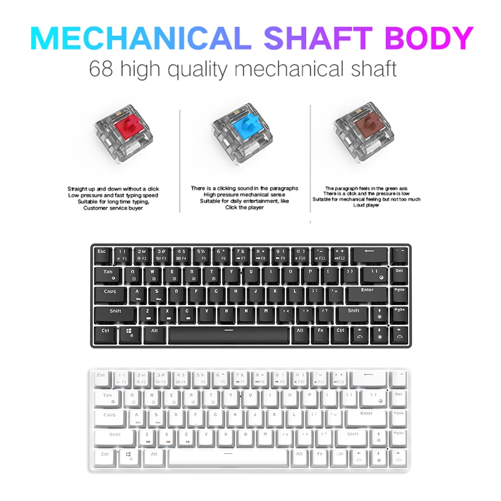 VODOOL RK855 RGB 68 Keys Wireless Bluetooth Gaming Mechanical Keyboard Blue Red Brown Switch Keyboard For PC Laptop Office