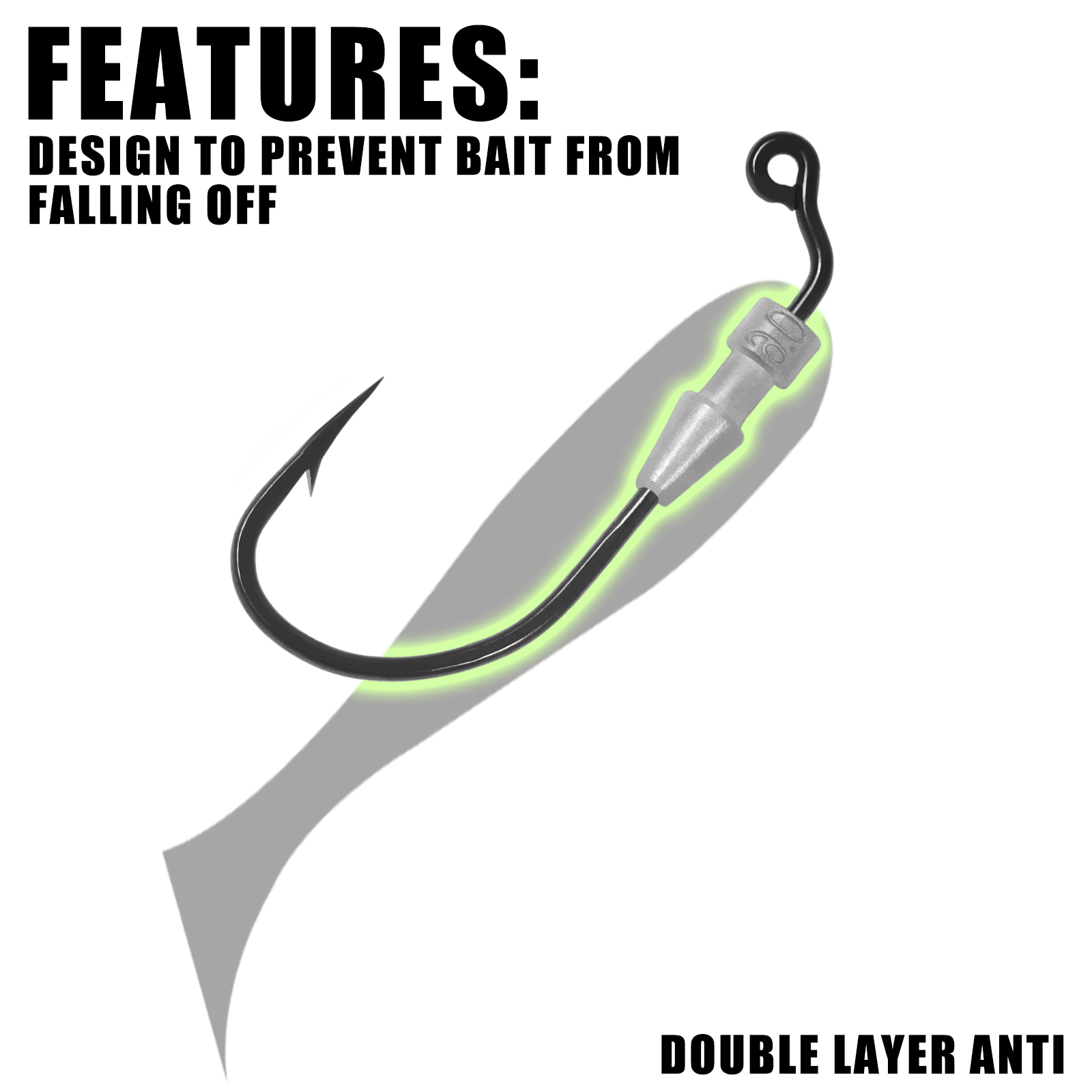 Ganchos de gusano ponderados para pesca, 5 uds., para señuelos de plástico blando, anzuelos de cabeza de plantilla, anzuelos de manivela de púas para agua salada de agua dulce