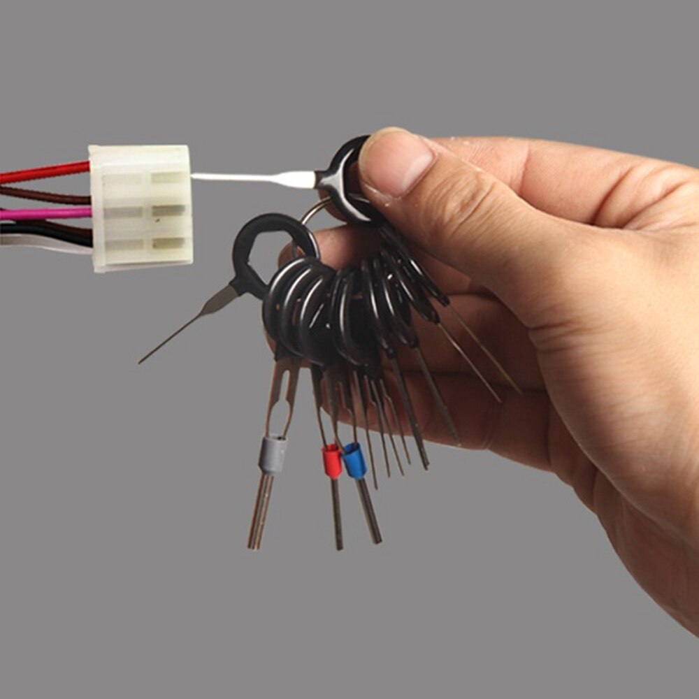Set van 41 stuks draadklemverwijderingsgereedschap voor elektrische bedrading van auto's, krimpconnector, pinontgrendelingsextractor, trekker en naaldverwijderaar.