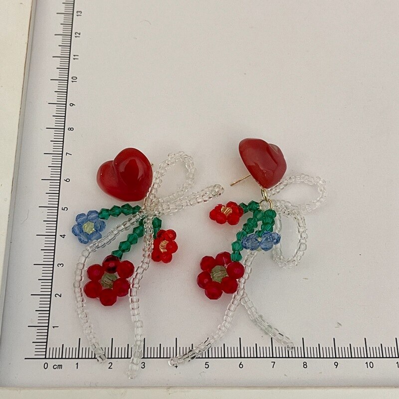 Pendientes colgantes de cristal para mujer y niña, aretes de resina con forma de corazón, flor, rojo, Vintage, francés, accesorios de joyería,
