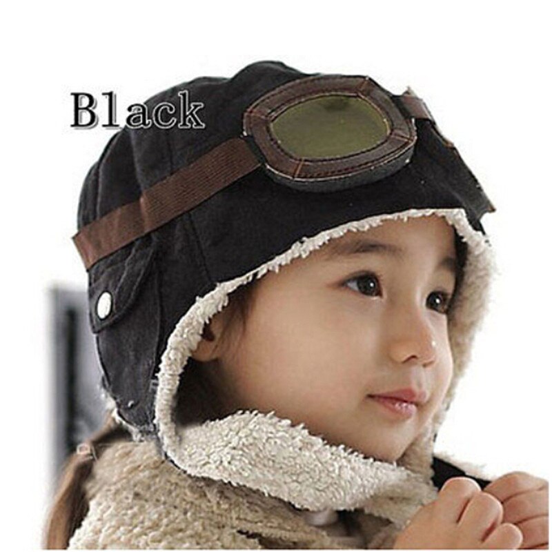 hiver bébé enfant en bas âge bébé garçon fille enfants pilote aviateur chapeau bonnet pilote casquettes: Black