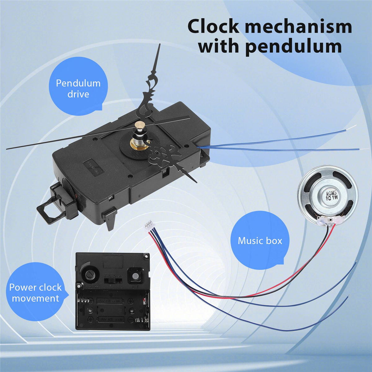 Quarz-Pendeluhrwerk mit schwarzen Zeigern, mit Spieluhr-Lautsprecher, batteriebetrieben, Melodiemechanismus für DIY-Uhr