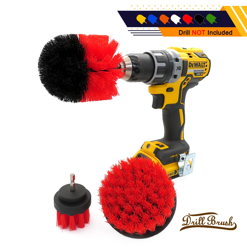 3 sztuk/zestaw zestaw szczotek robić wiertarki plastikowa szczotka robić czyszczenia robić szkła dywan opony samochodowe łazienka szczotki nylonowe mocne ścieranie wiertła: Czerwony