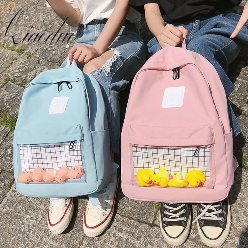Qiaoduo afslappet klar vandtæt kvinders rygsæk harajuku nylon rejsetasker sød lille and studerende rygsæk teen piger
