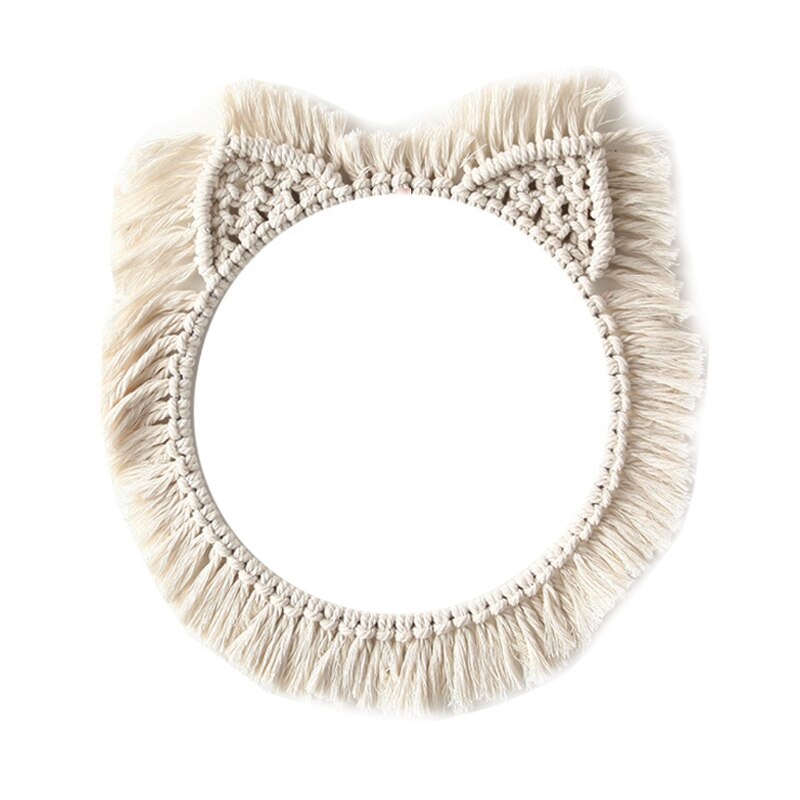 Marco de espejo de pared con borlas tejido a mano, tapiz de macramé bohemio, decoración colgante de pared redonda hueca para el hogar, decoración de habitación de niños